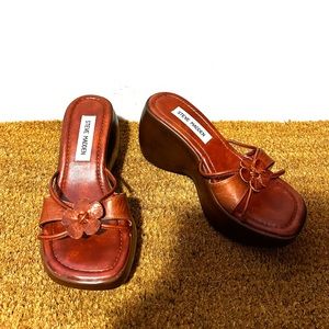 Steve Madden Leather Flower Strap Wedge